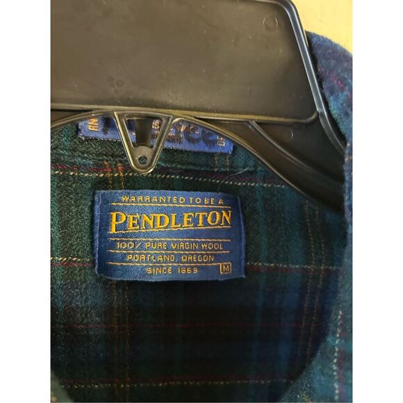 Sir Pendleton 100 virgin wool flannel medium m green plaid button down rn#29685 - Picture 3 of 8